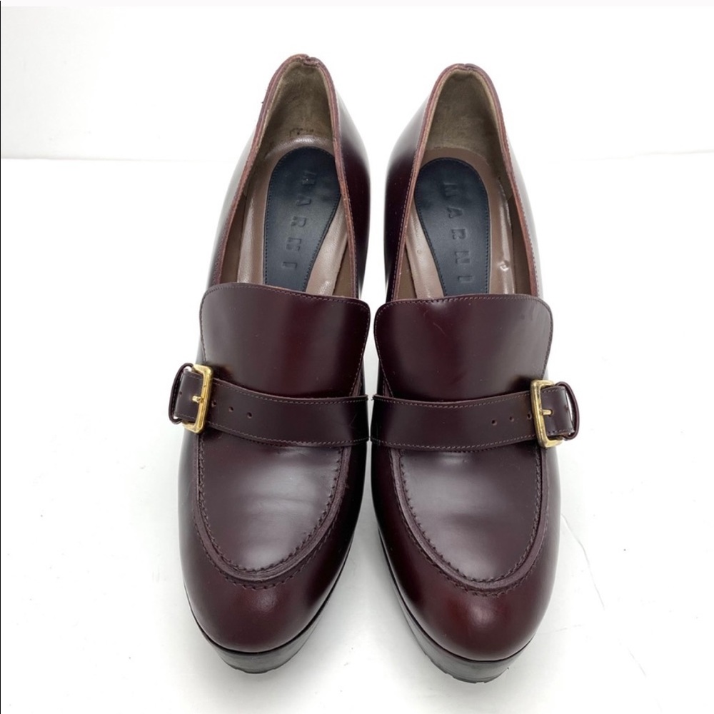 Marni Platform Pumps Burgundy w/ Gold Buckle - Picture 2 of 12